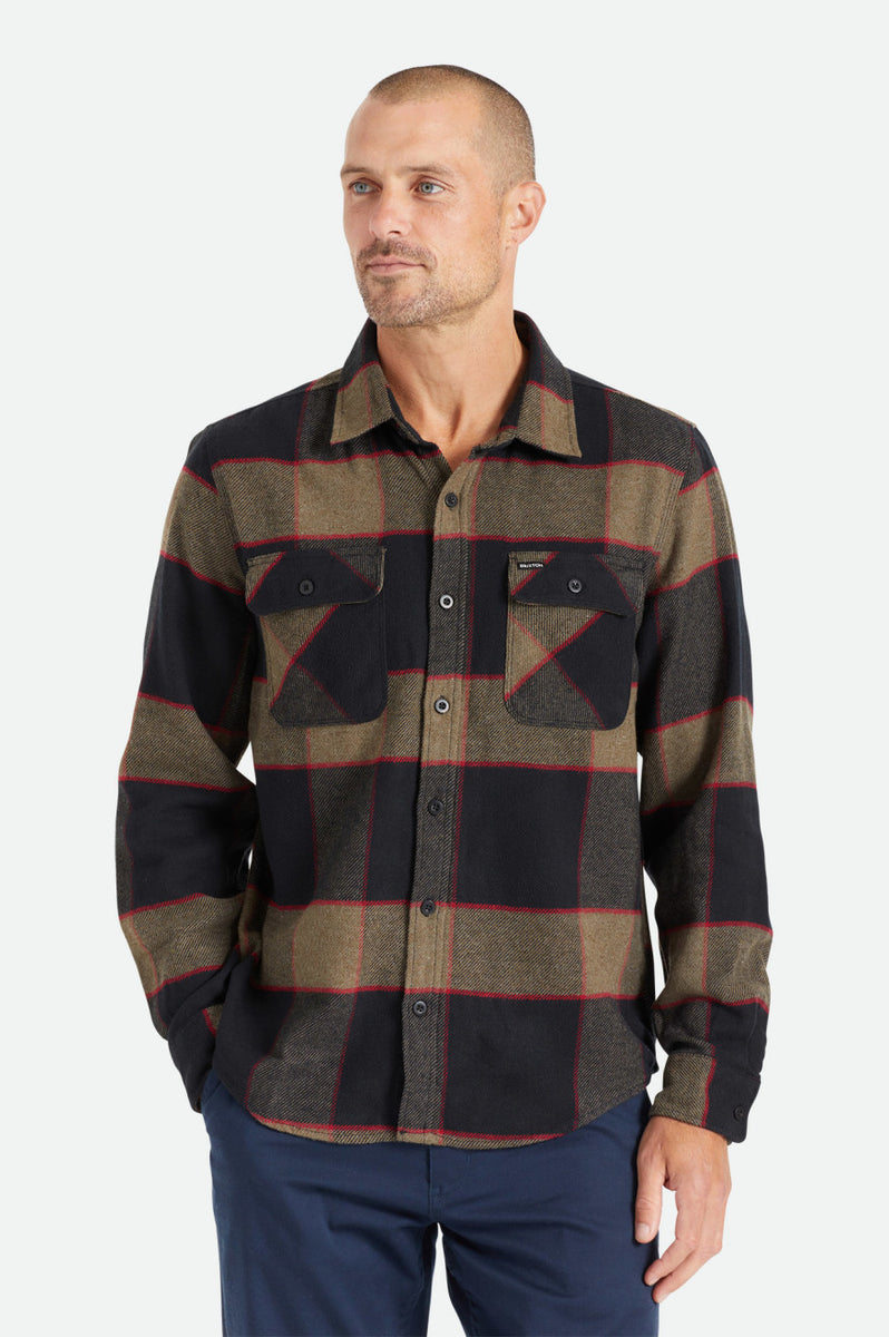 Men's Bowery Long-Sleeve Flannel - Heather Grey/Charcoal – Brixton