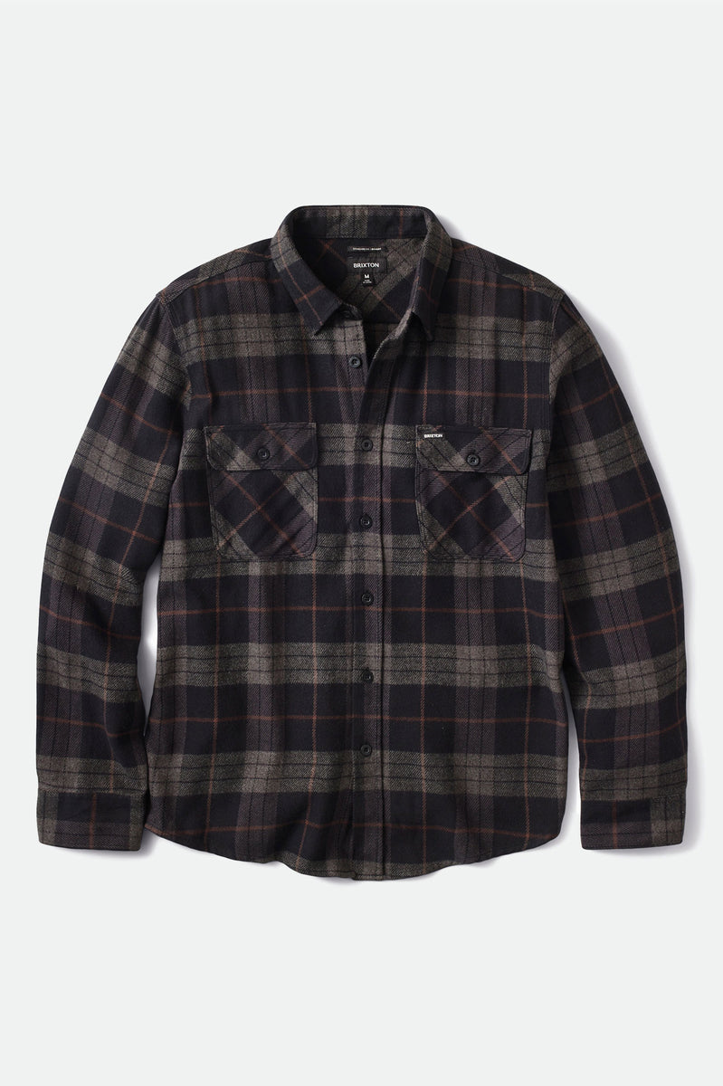 Men's Bowery Long-Sleeve Flannel - Black/Charcoal – Brixton