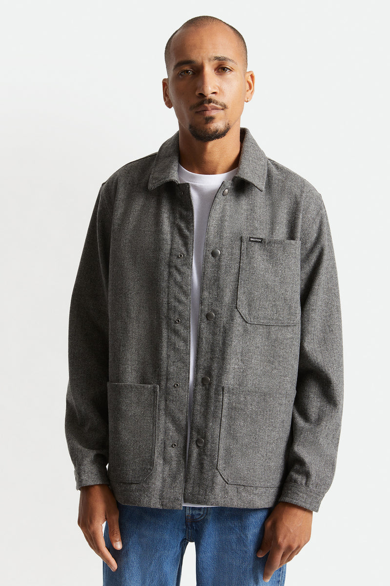 Men's Survey Chore Coat in Black/Grey Herringbone