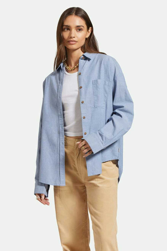 
       Women&#39;s Front Fit | East Side L/S Boxy Woven Shirt - Light Chambray Blue
     