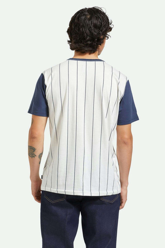 
       Back Fit Image | 20th Anniversary Detroit Henley Pocket T-Shirt - Off White/Washed Navy
     