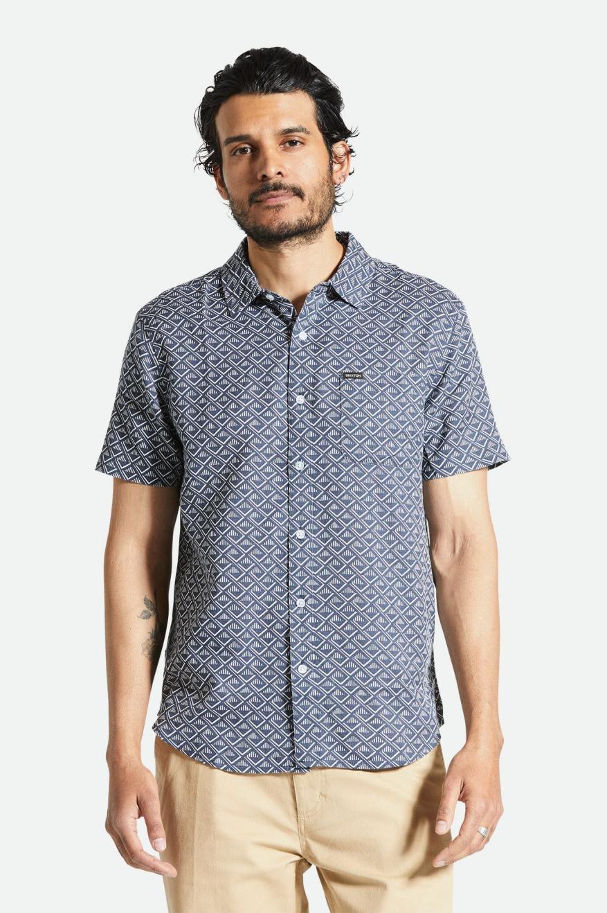 
       Brixton Charter Print S/S Woven Shirt - Washed Navy/White Tile
     