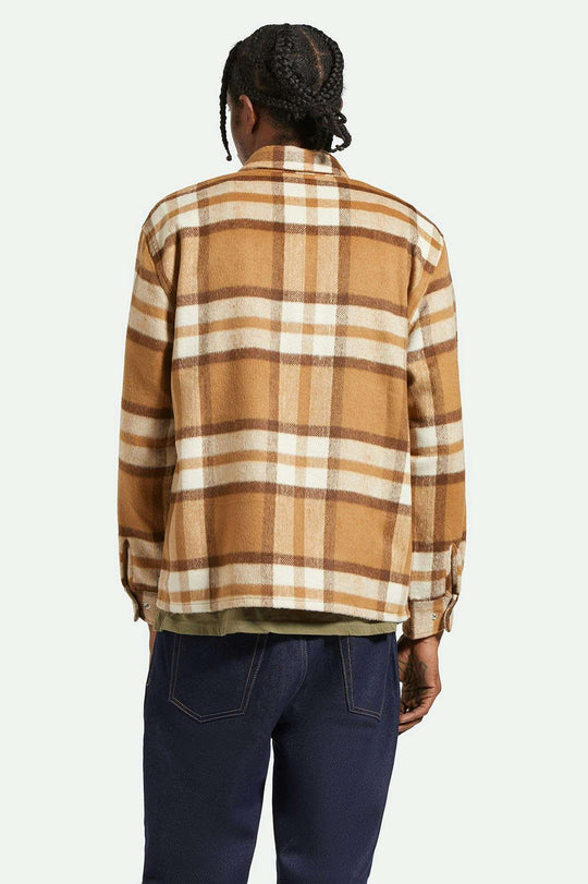 
       Men&#39;s Back Fit Image | Selden Soft Brushed L/S Flannel Overshirt - Tan/Bison
     