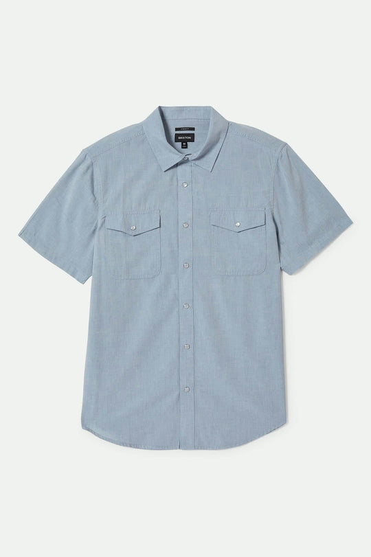 Men's Wayne Western S/S Shirt in the color Medium Blue - Front Product View