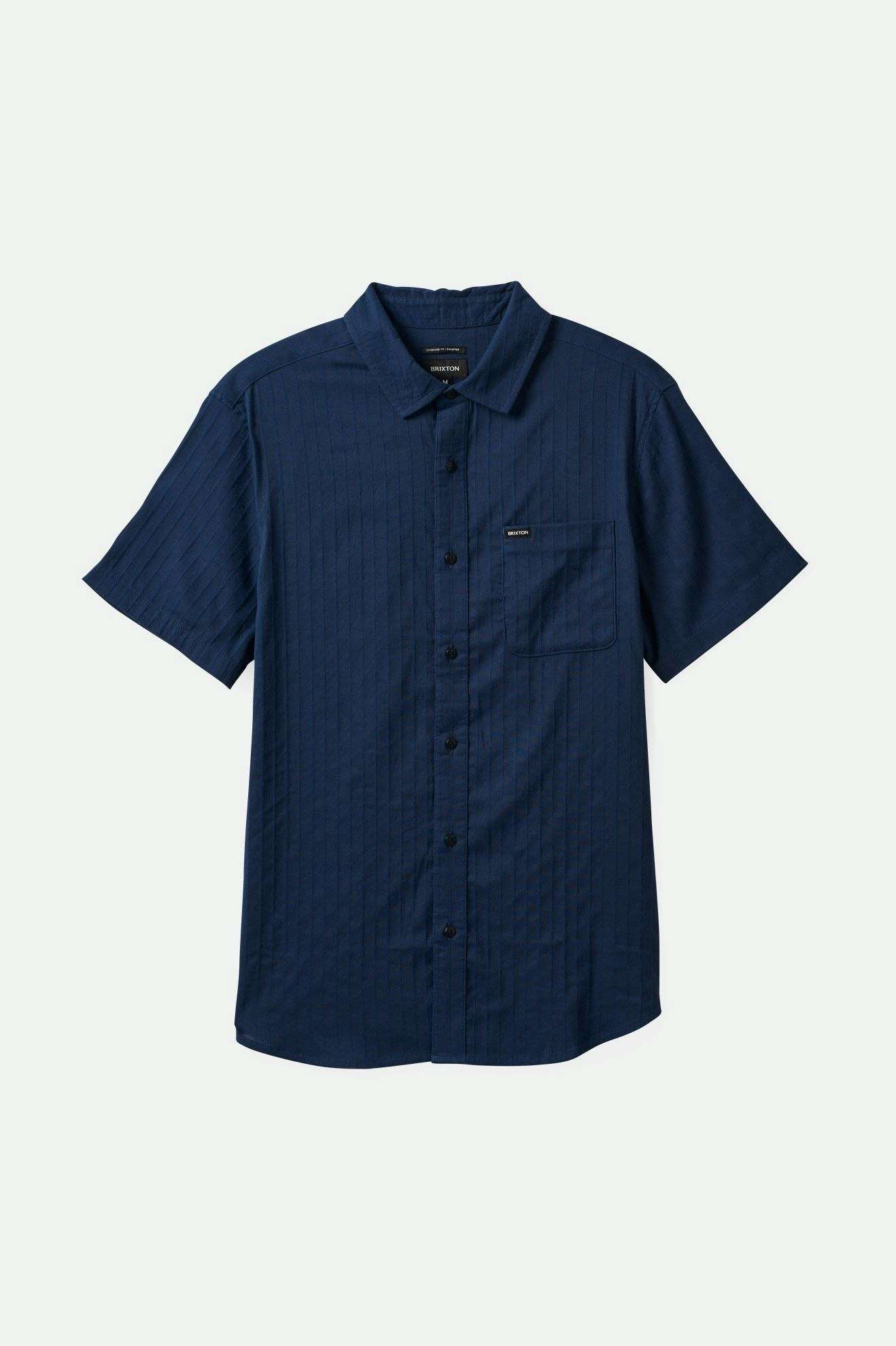 
       Brixton Men&#39;s Charter Stripe S/S Woven Shirt - Washed Navy/Black | Main
     