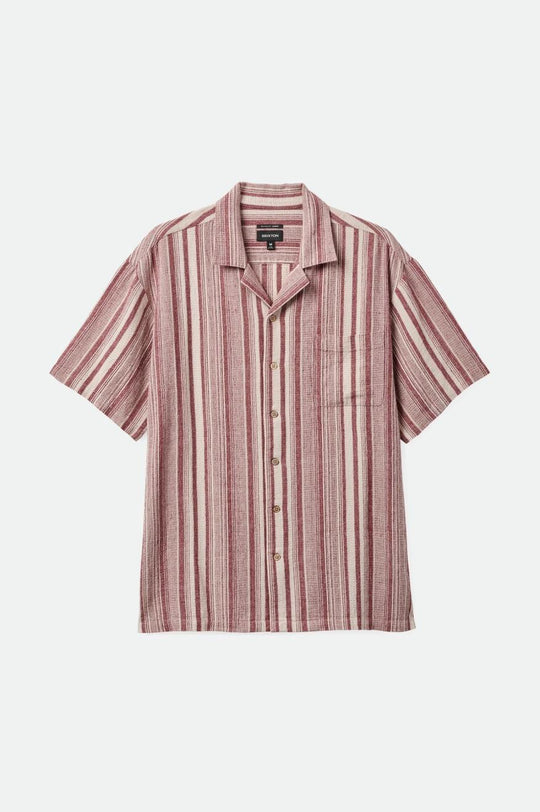 
       Brixton Bunker Seersucker S/S Camp Collar Woven Shirt - Cranberry Juice/Off White
     