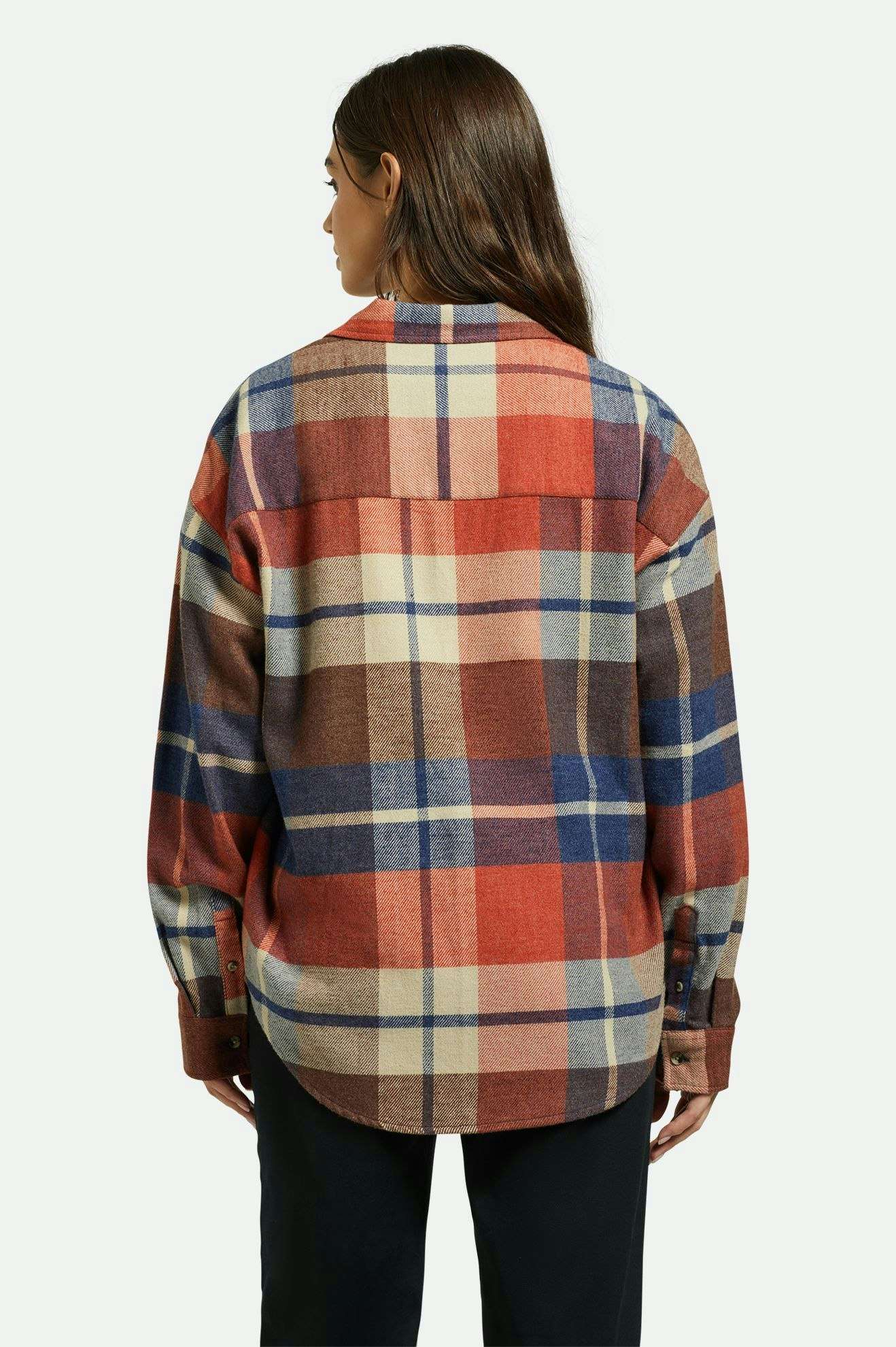 
       Women&#39;s Back Fit Image | Bowery Women&#39;s Classic L/S Flannel - Navy/Mars Red/Whitecap
     