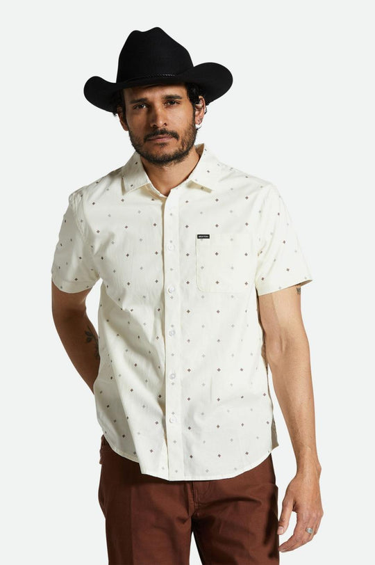 
       Brixton Charter Print S/S Shirt - Off White Pyramid
     