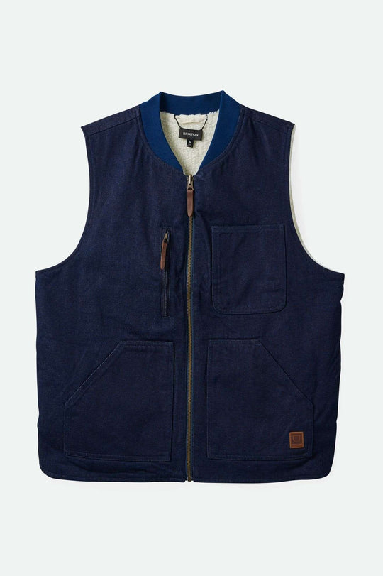 
       Brixton Men&#39;s Builders Abraham Reversible Vest - Rinse Denim/Sherpa | Main
     