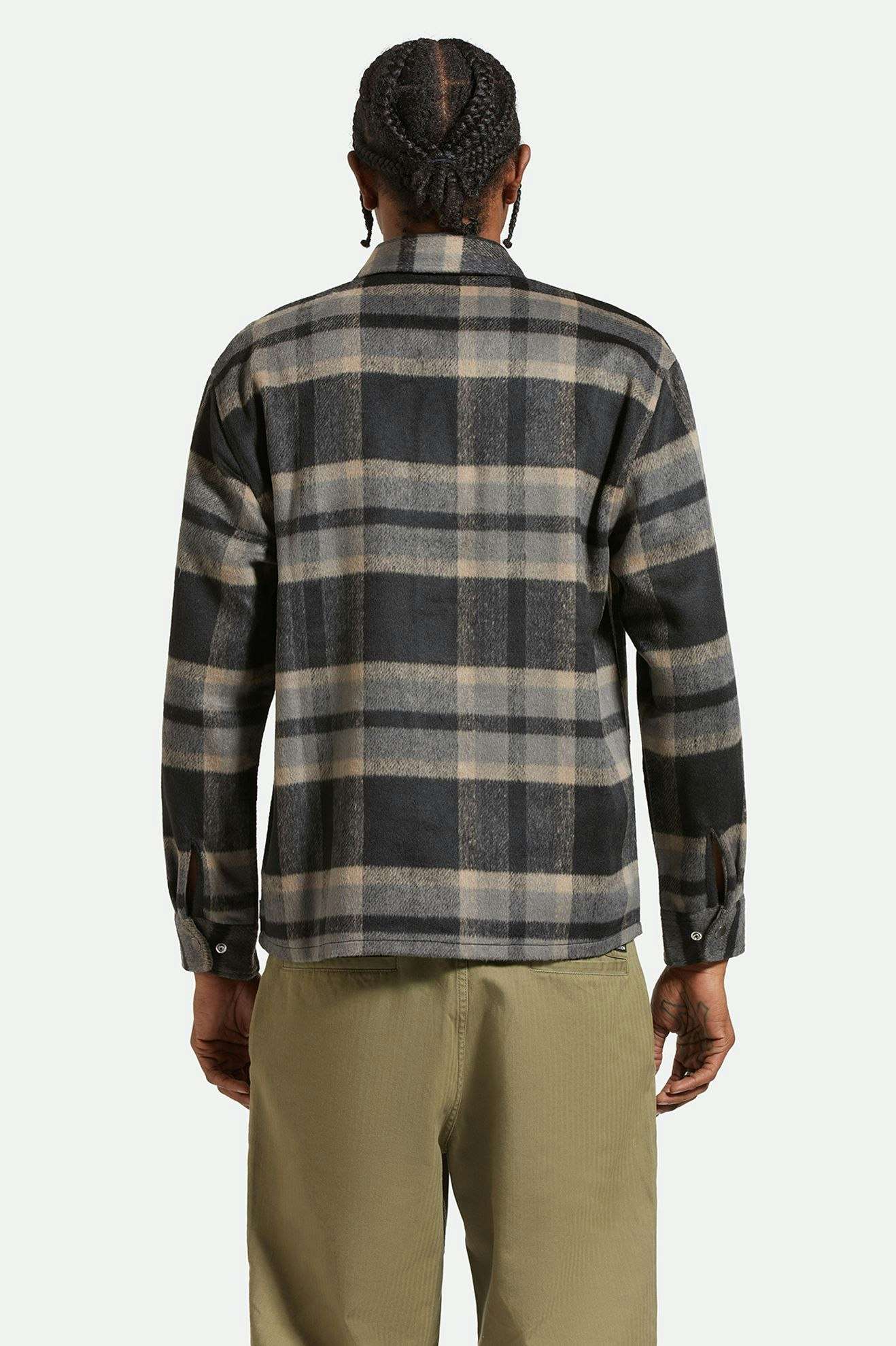 
       Men&#39;s Back Fit Image | Selden Soft Brushed L/S Flannel Overshirt - Black/Charcoal
     