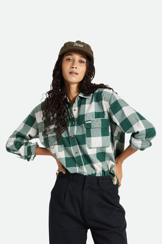 
       Brixton Bowery Boyfriend L/S Flannel - Pine Needle/Beige
     