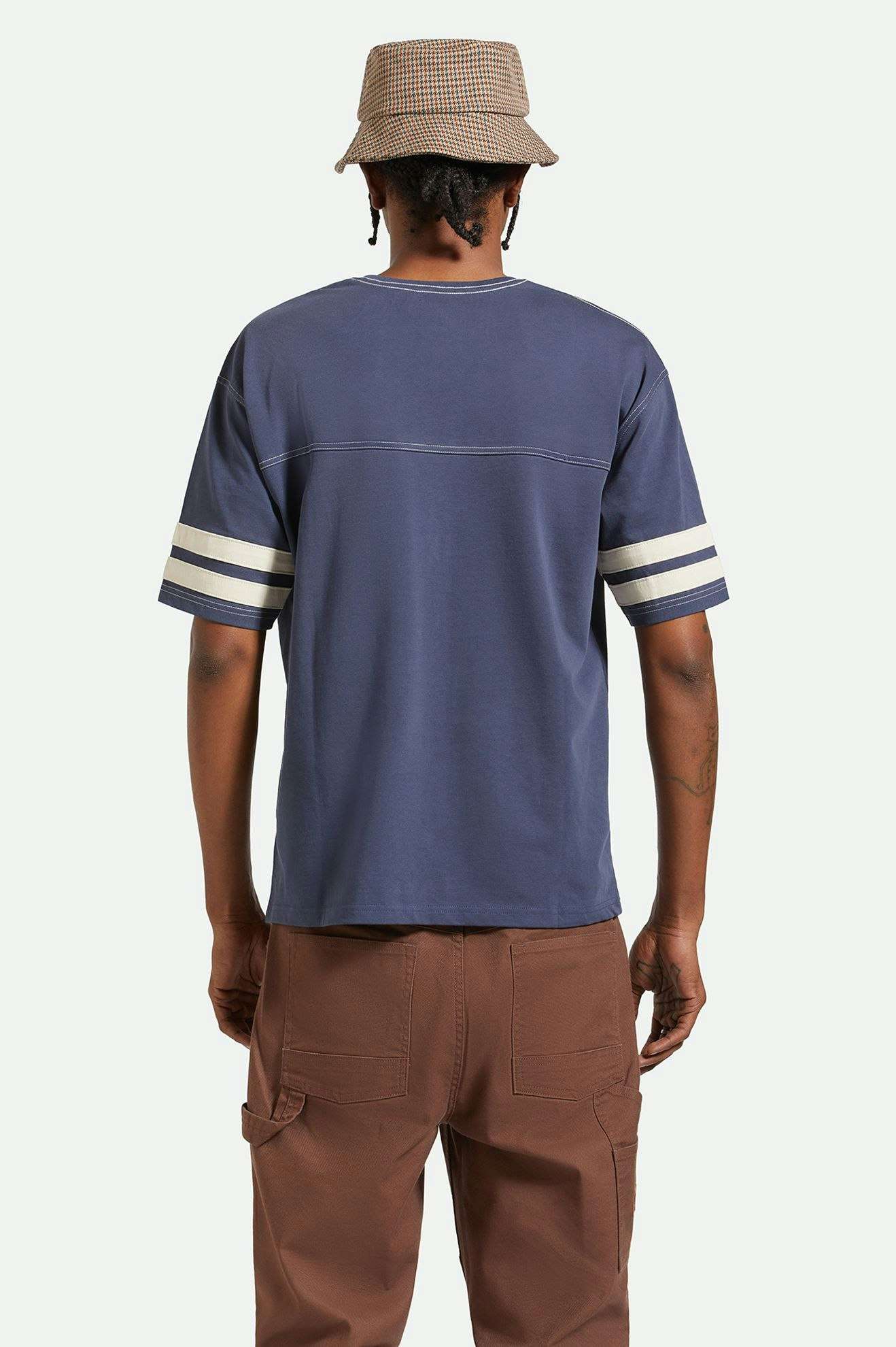 
       Men&#39;s Back Fit Image | Varsity Heavyweight Football T-Shirt - Washed Navy
     