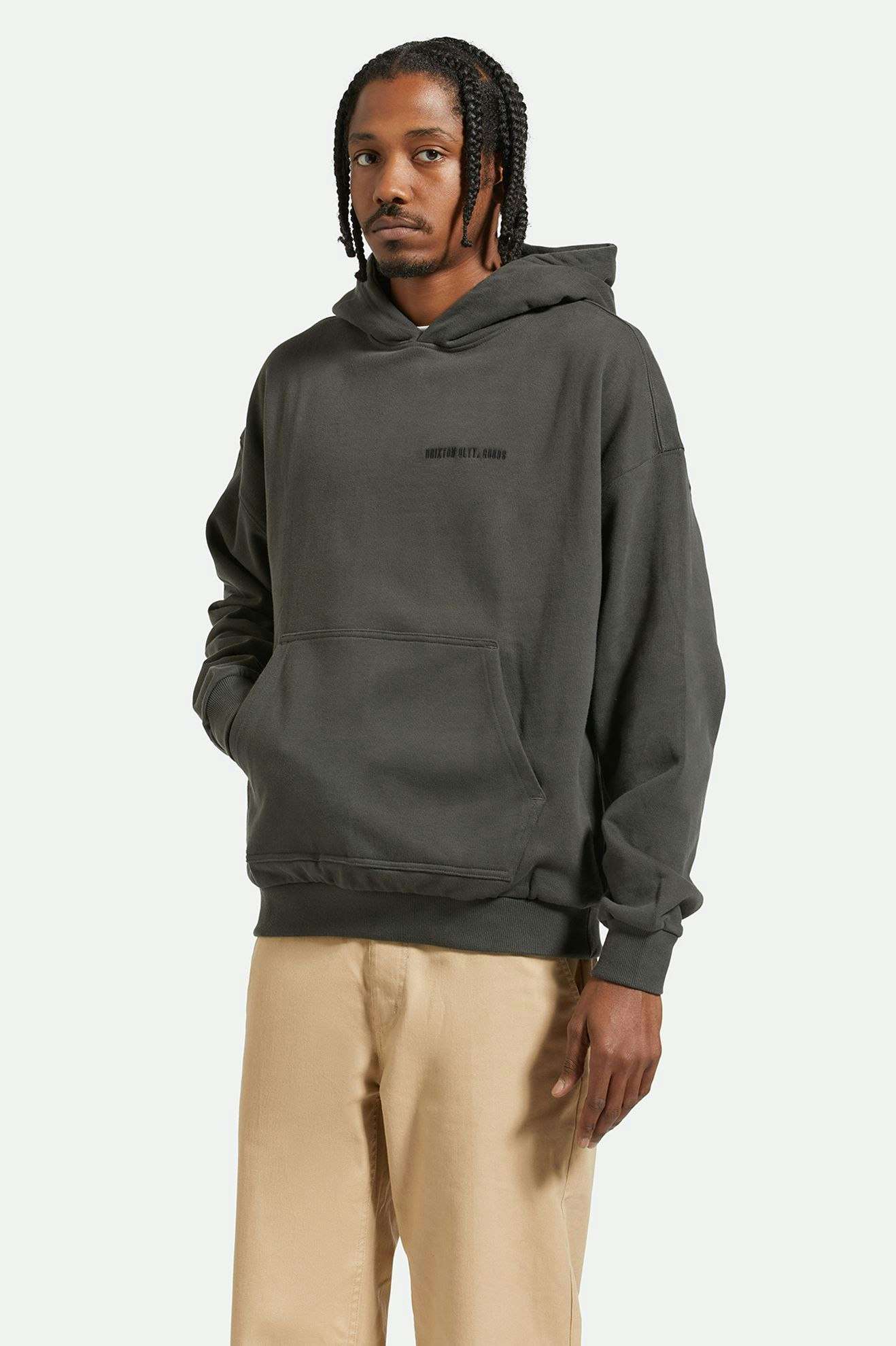 
       Men&#39;s Front Fit | Embroidered Heavyweight Oversized Hoodie - Washed Black
     