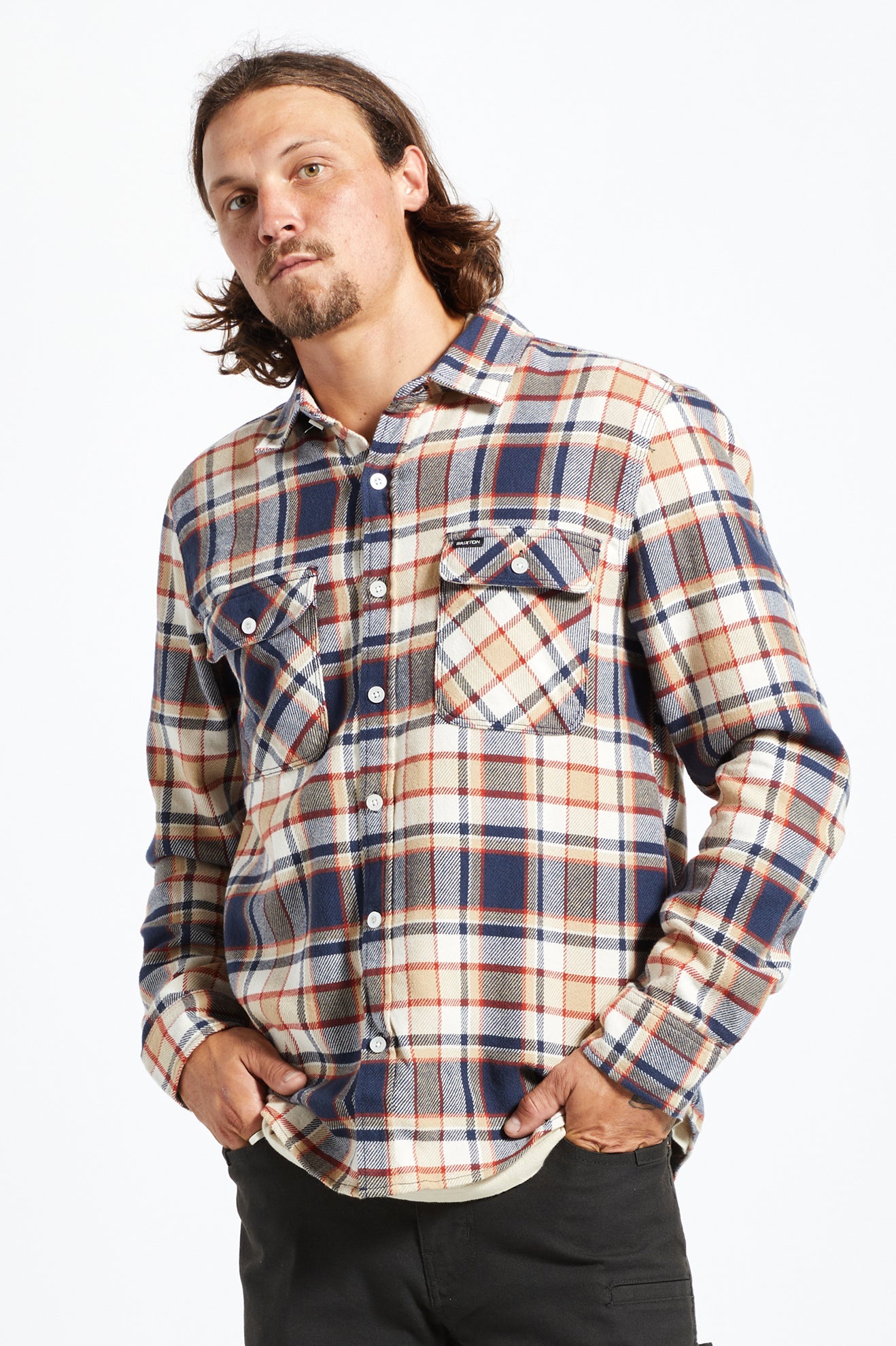 
       Brixton Bowery L/S Flannel - Washed Navy/Barn Red/Off White
     