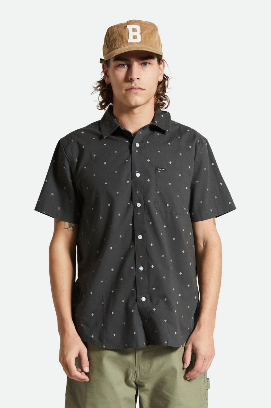 
       Brixton Charter Print S/S Shirt - Washed Black Pyramid
     