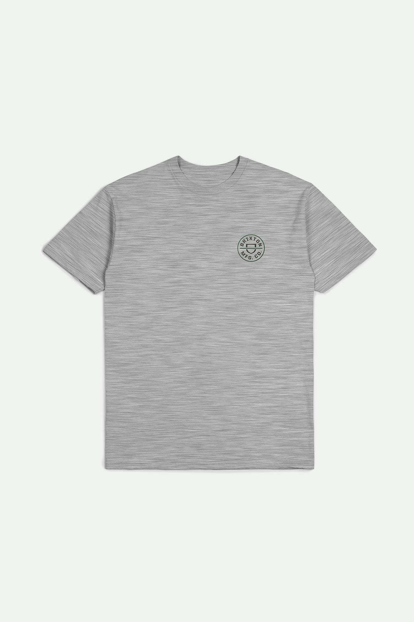 
       Brixton Men&#39;s Crest II S/S Standard T-Shirt - Heather Grey/Washed Black/Pine Needle | Main
     