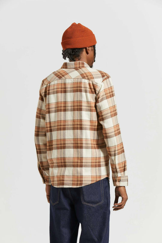 
       Men&#39;s Back Fit Image | Bowery L/S Flannel - Whitecap/Pinecone Brown/Burro Brown
     