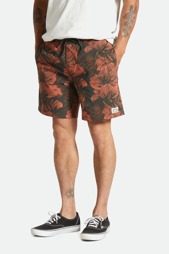 
       Brixton Voyage Hybrid Short 7&quot; - Washed Black/Terracotta Floral
     