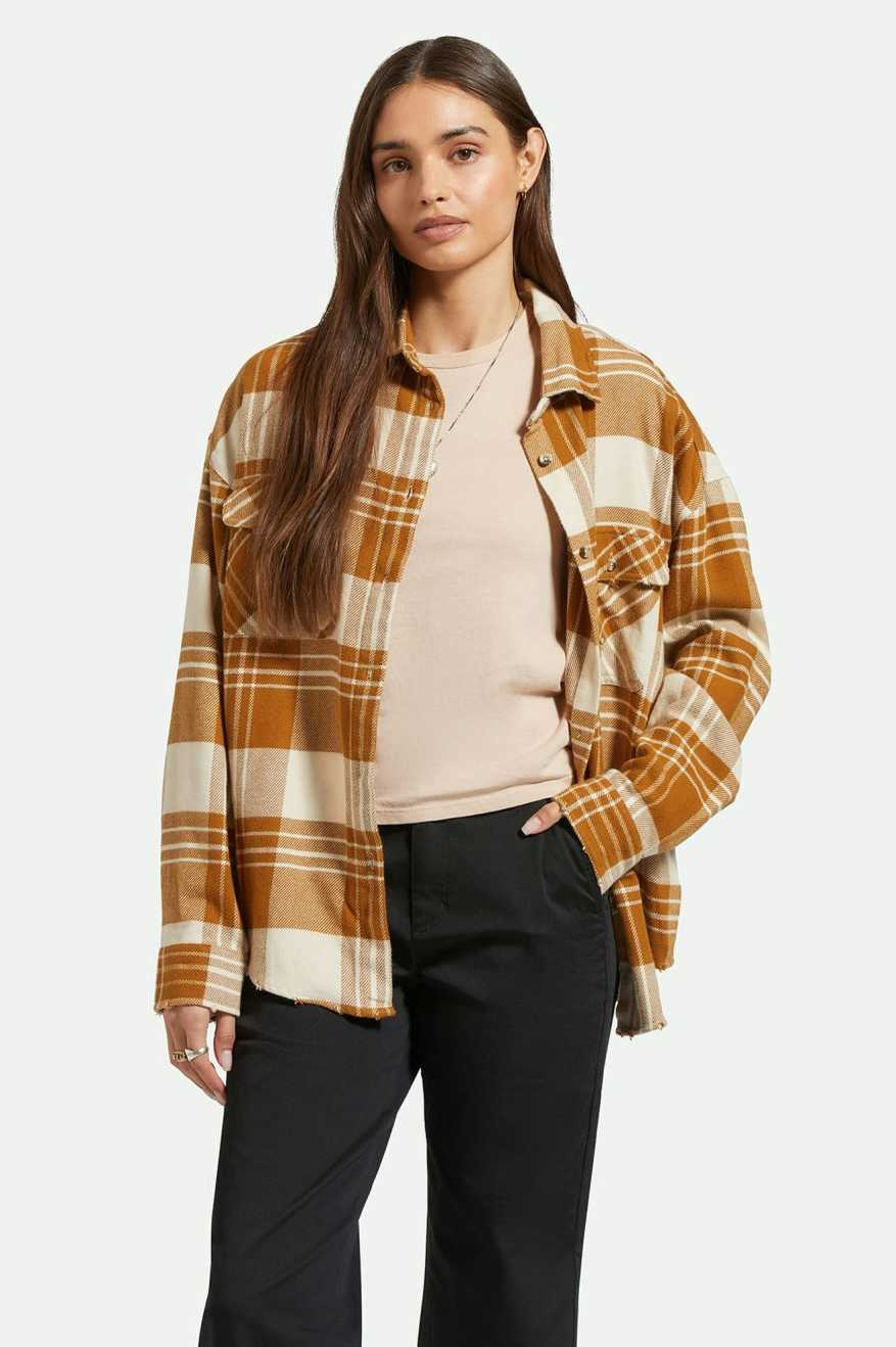 Women's Front Fit | Bowery Women's Classic L/S Flannel - Washed Copper/Whitecap