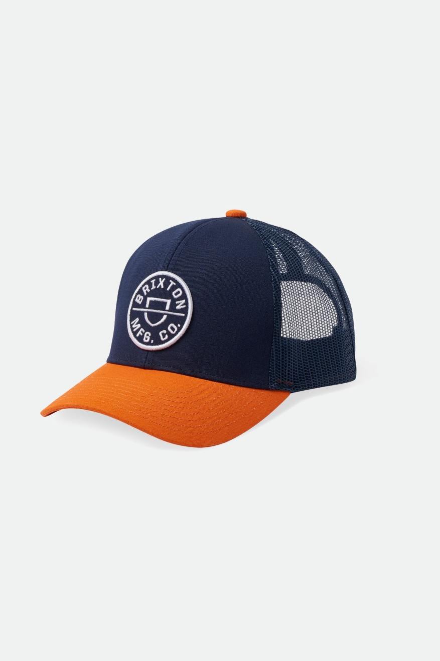 
       Brixton Crest Netplus MP Trucker Hat - Washed Navy/Paradise Orange
     