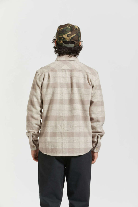 
       Men&#39;s Back Fit Image | Bowery Heavyweight L/S Flannel - Off White/Cinder Grey
     