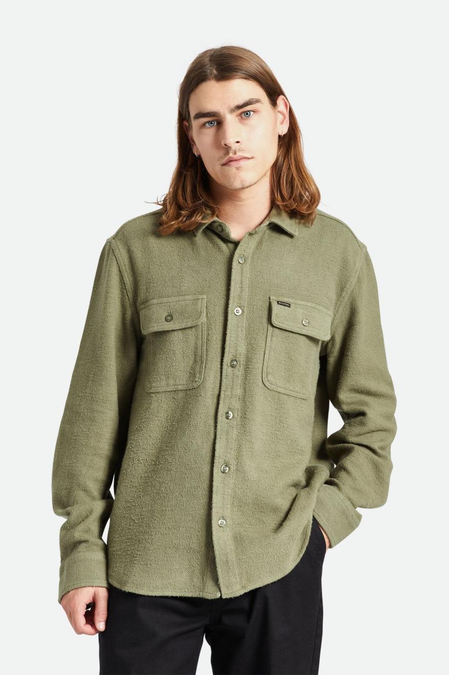 
       Brixton Bowery Textured Loop Twill L/S Overshirt - Olive Surplus
     