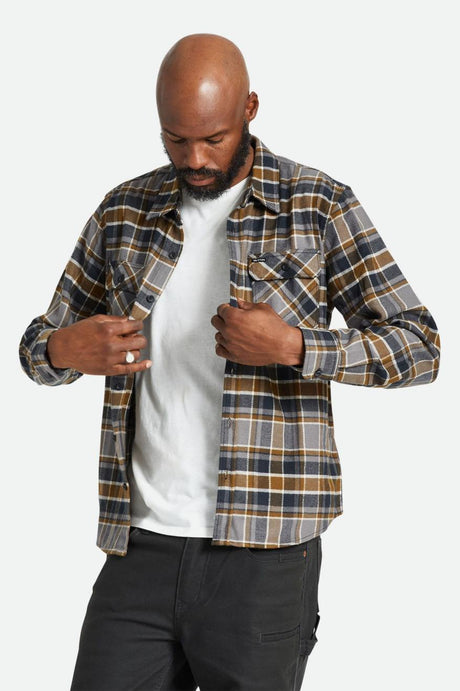 
       Men&#39;s Fit, front | Bowery L/S Flannel - Black/Desert Palm/Beige
     