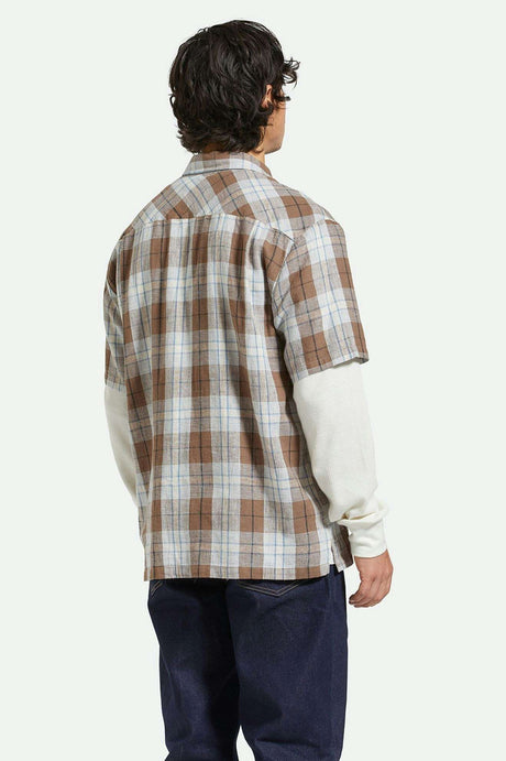 
       Back Fit Image | Cru Linen Blend Relaxed S/S Woven Shirt - Pinecone Brown/Coronet Blue
     