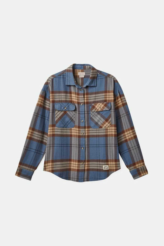 
       Brixton Bowery Women&#39;s Classic L/S Flannel - Flint Blue/Pinecone Brown Plaid
     