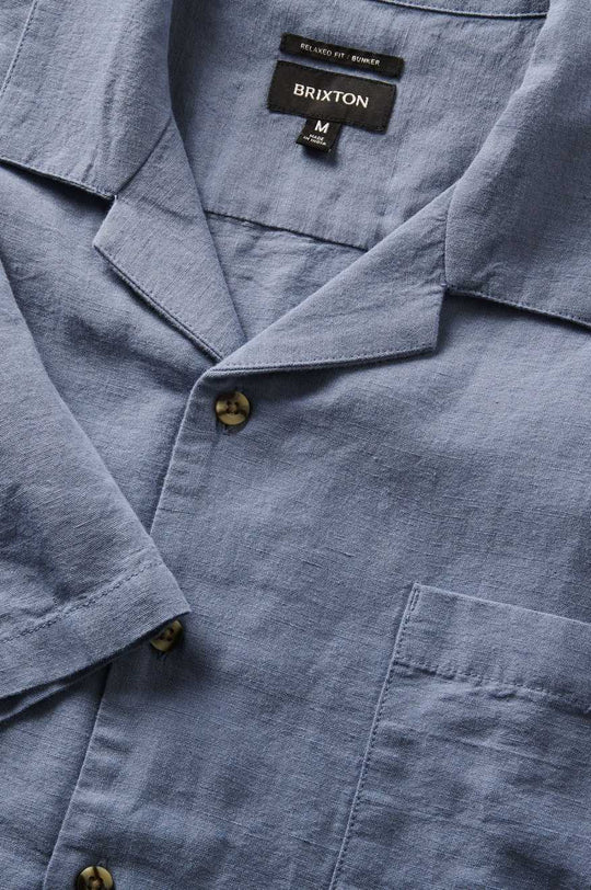 
       Brixton Bunker Linen S/S Camp Collar Woven Shirt - Flint Stone Blue
     