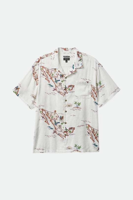 
       Brixton Bunker Slub S/S Camp Collar Woven Shirt - Off White/Map
     