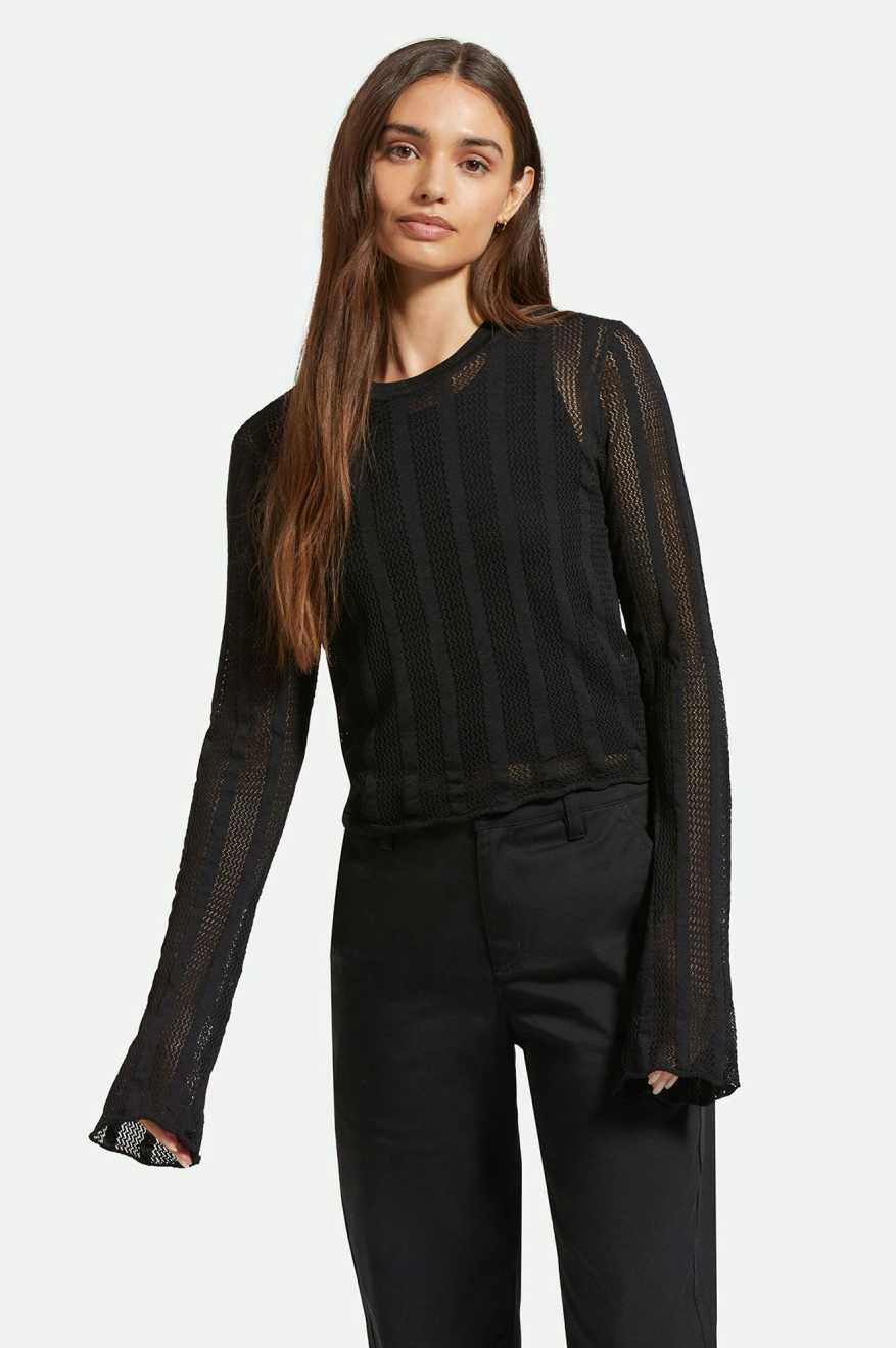 
       Women&#39;s Front Fit | Sheer L/S Knit Top - Black
     