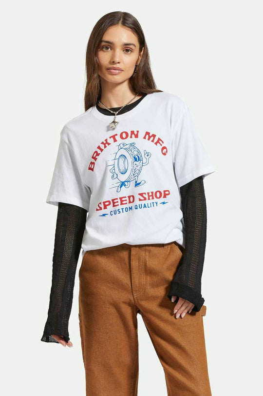 
       Women&#39;s Front Fit | Speed Shop Vintage Crew T-Shirt - White
     