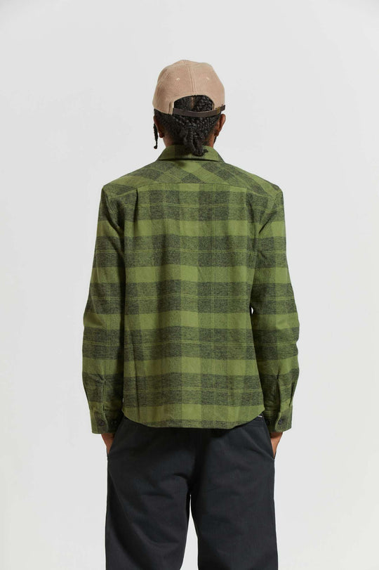 
       Men&#39;s Back Fit Image | Bowery Heavyweight L/S Flannel - Cypress Green/ Black
     