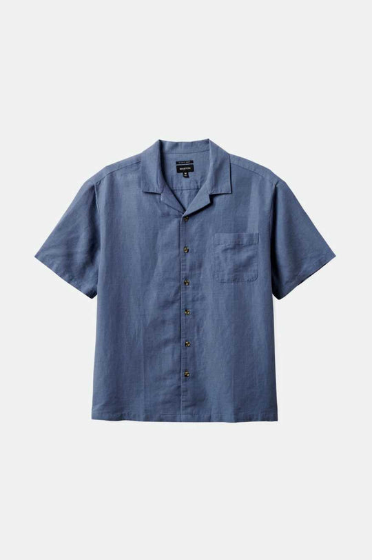 
       Brixton Bunker Linen S/S Camp Collar Woven Shirt - Flint Stone Blue
     