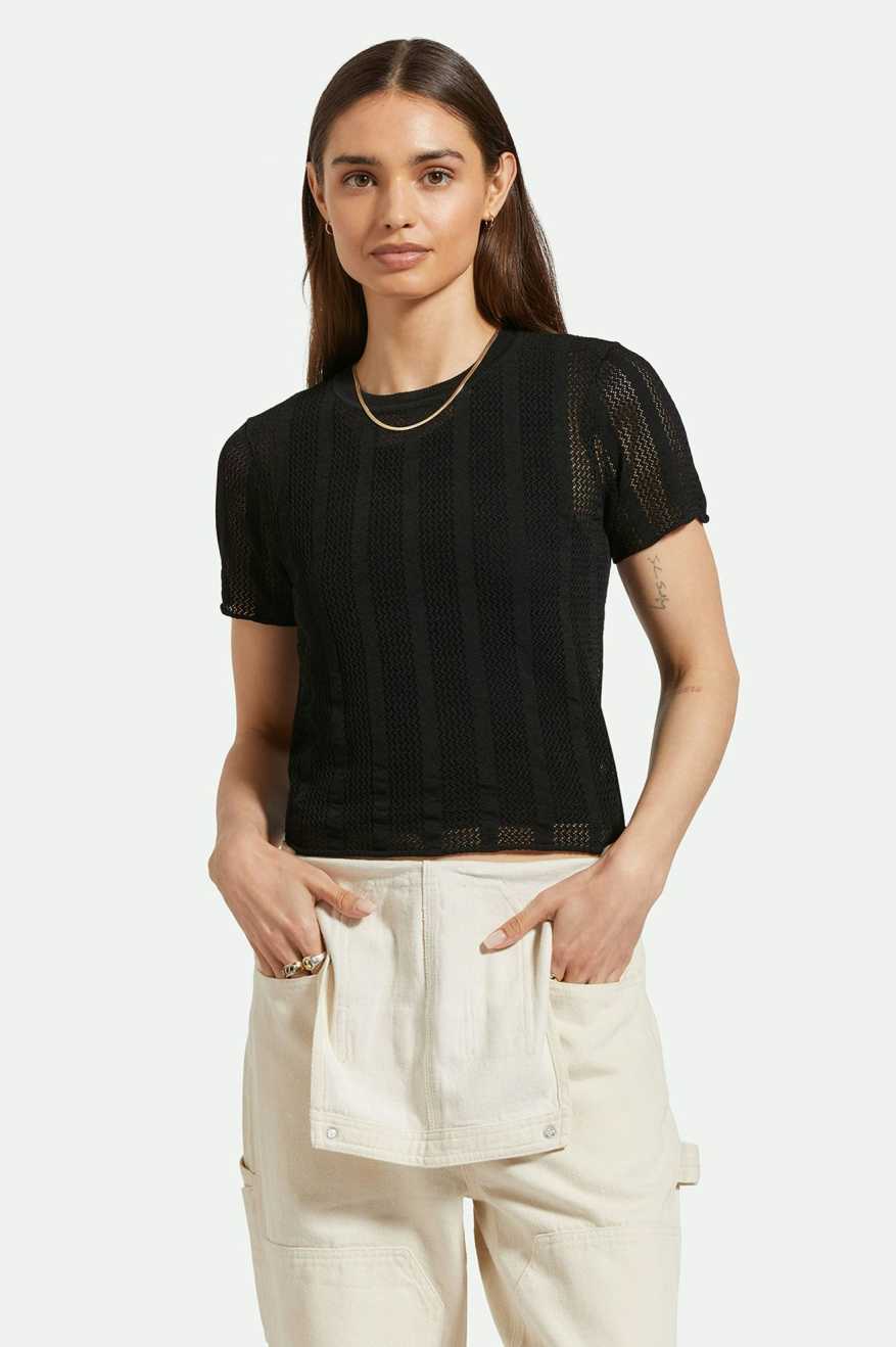 
       Women&#39;s Front Fit | Sheer S/S Knit Top - Black
     