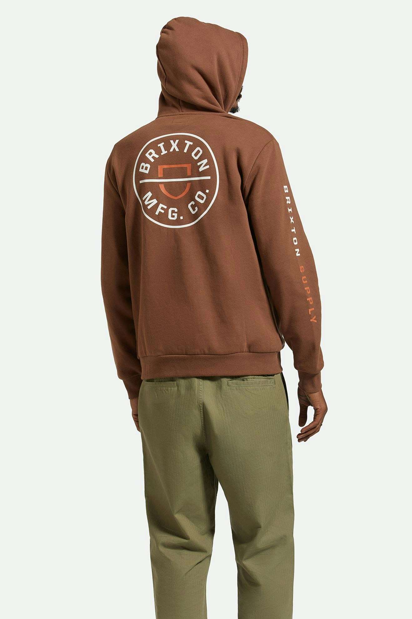 
       Back Fit Image | Crest Hoodie - Pinecone Brown/Rust Orange/White
     