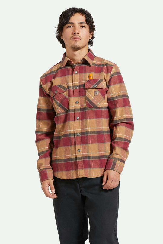 
       Men&#39;s Fit, front | Builders Bowery Stretch Water Resistant L/S Flannel - Woodsmoke/Cordovan Red/Washed Black
     