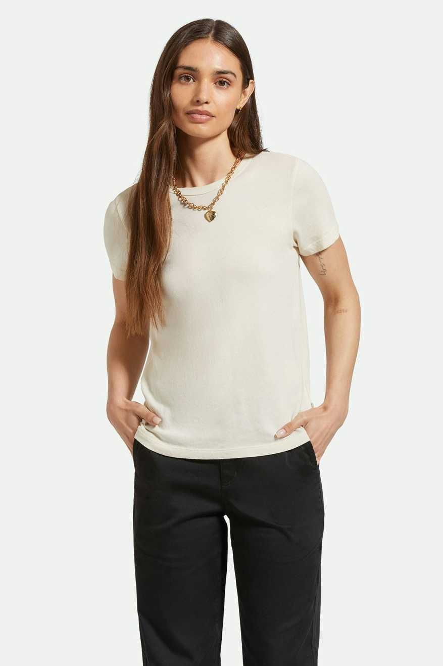 Women's Front Fit | Carefree Organic Garment Dye Perfect Pocket T-Shirt - White Smoke