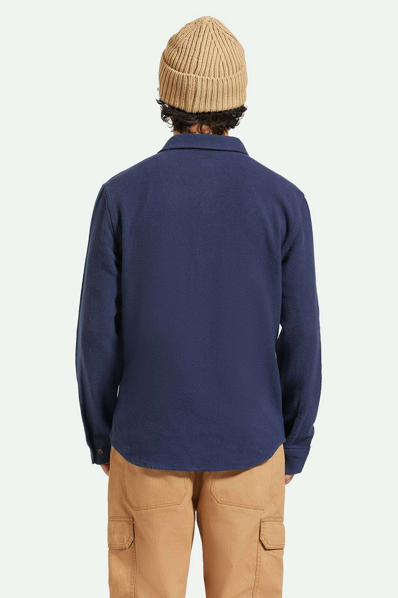 
       Men&#39;s Back Fit Image | Bowery Textured Loop Twill L/S Overshirt - Washed Navy
     