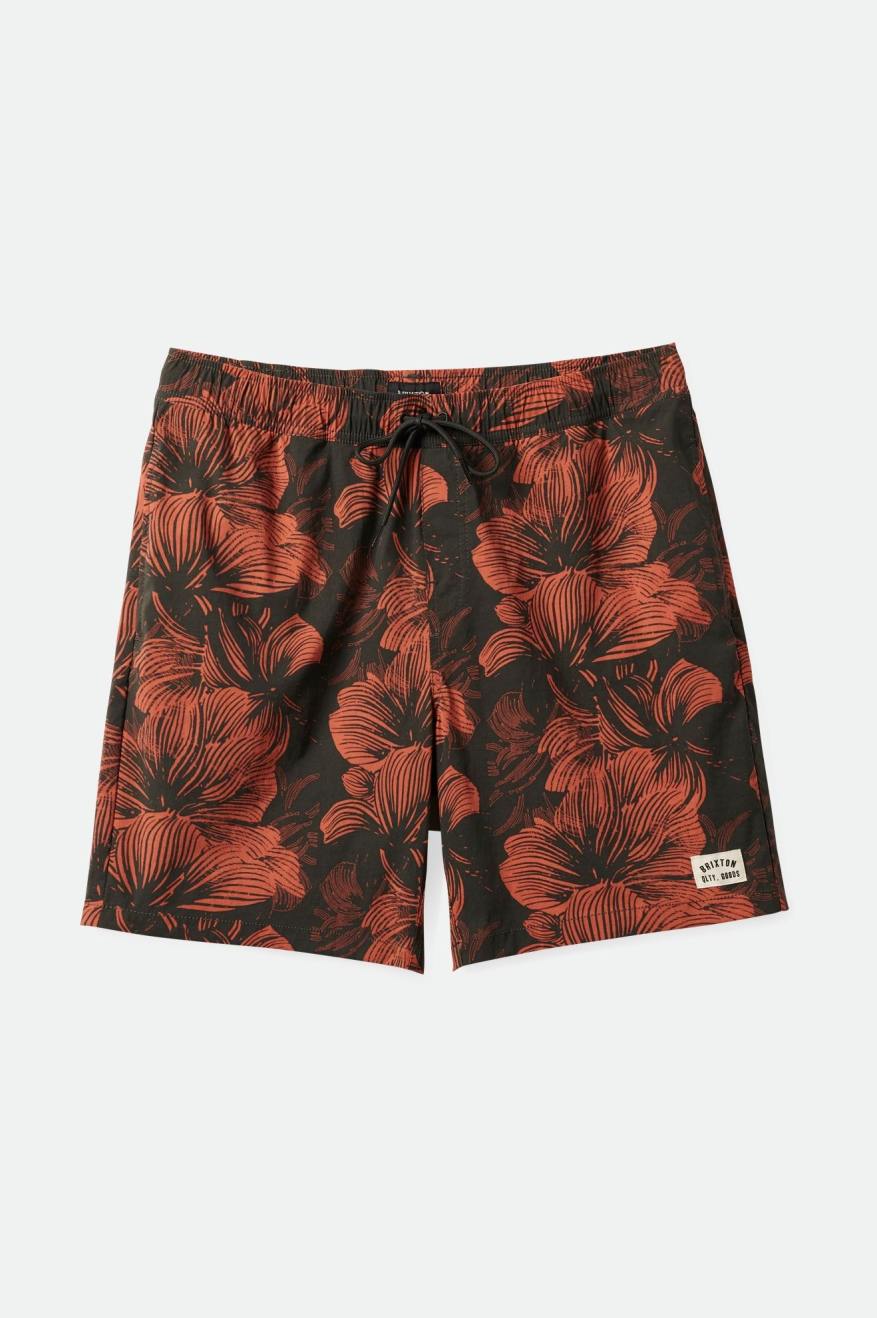 
       Brixton Voyage Hybrid Short 7&quot; - Washed Black/Terracotta Floral
     