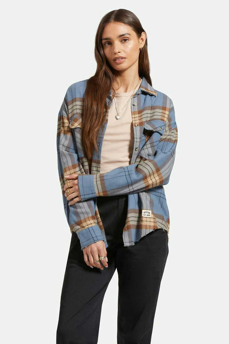 Women's Front Fit | Bowery Women's Classic L/S Flannel - Flint Blue/Pinecone Brown Plaid