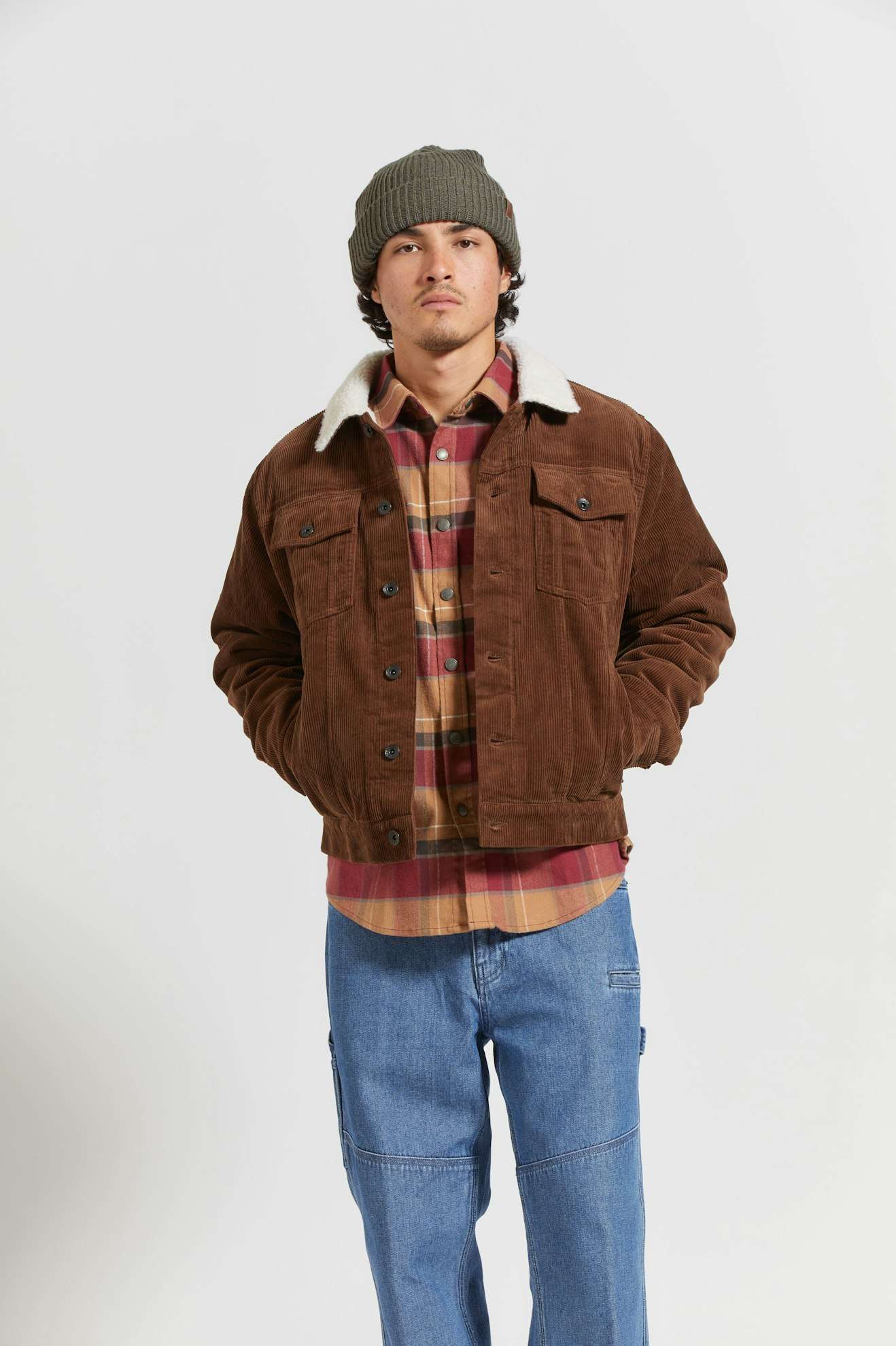 
       Men&#39;s Fit, front | Cable Sherpa Lined Trucker Jacket - Pinecone Brown
     