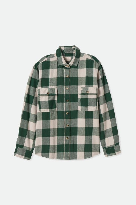 
       Brixton Bowery Boyfriend L/S Flannel - Pine Needle/Beige
     