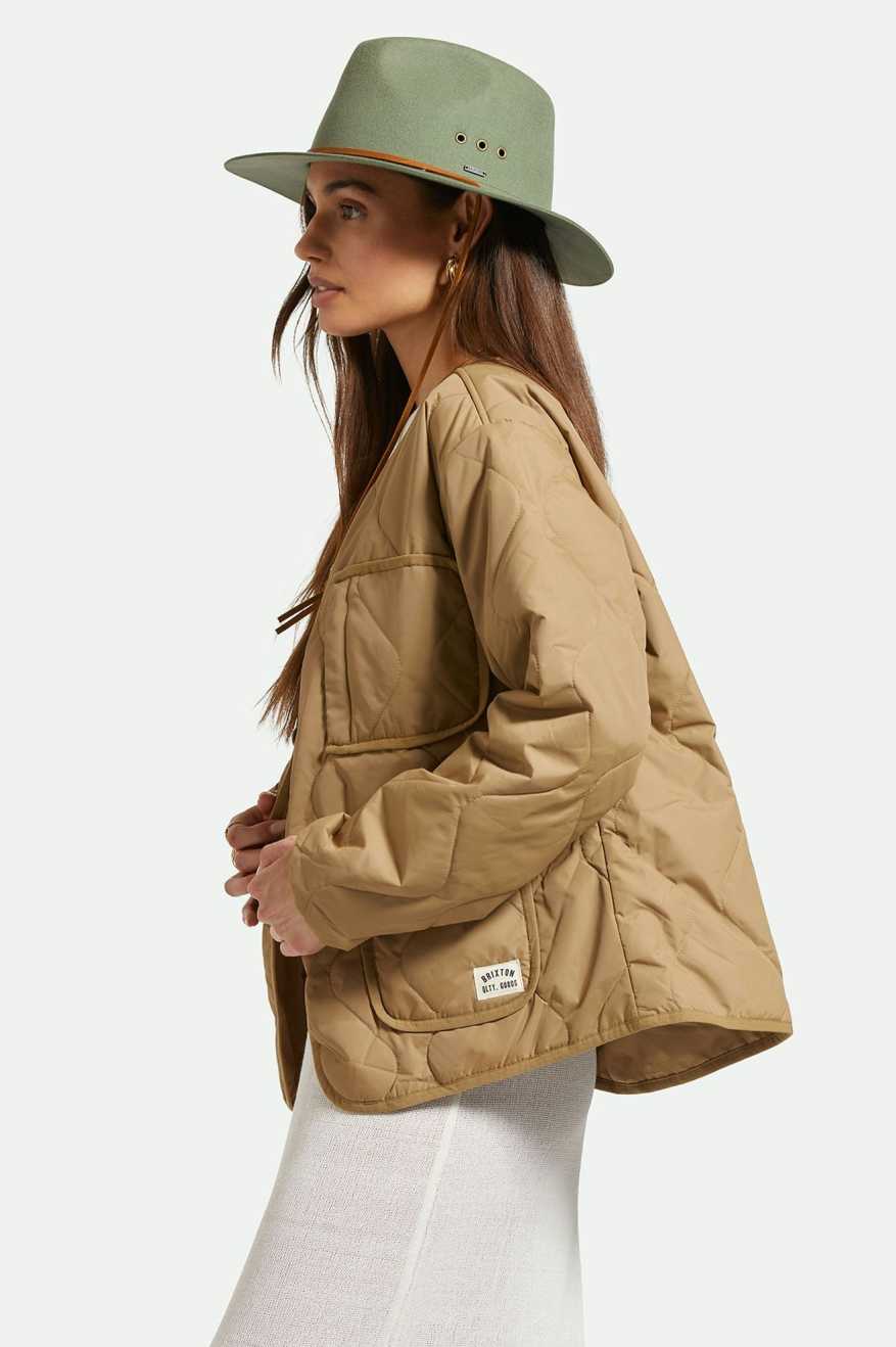 
       Brixton Unisex Wesley Weather Guard Packable Fedora - Light Moss | Women&#39;s Side Fit
     