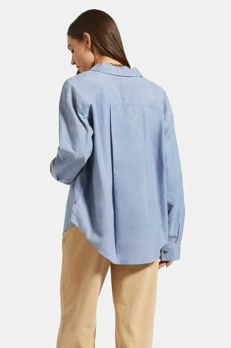 
       Back Fit Image | East Side L/S Boxy Woven Shirt - Light Chambray Blue
     