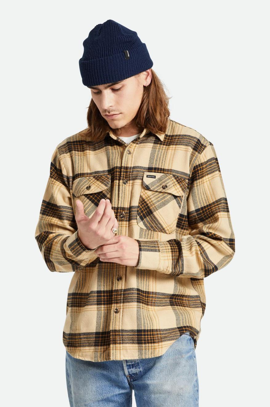 
       Men&#39;s Fit, front | Bowery L/S Flannel - Sand/Black
     