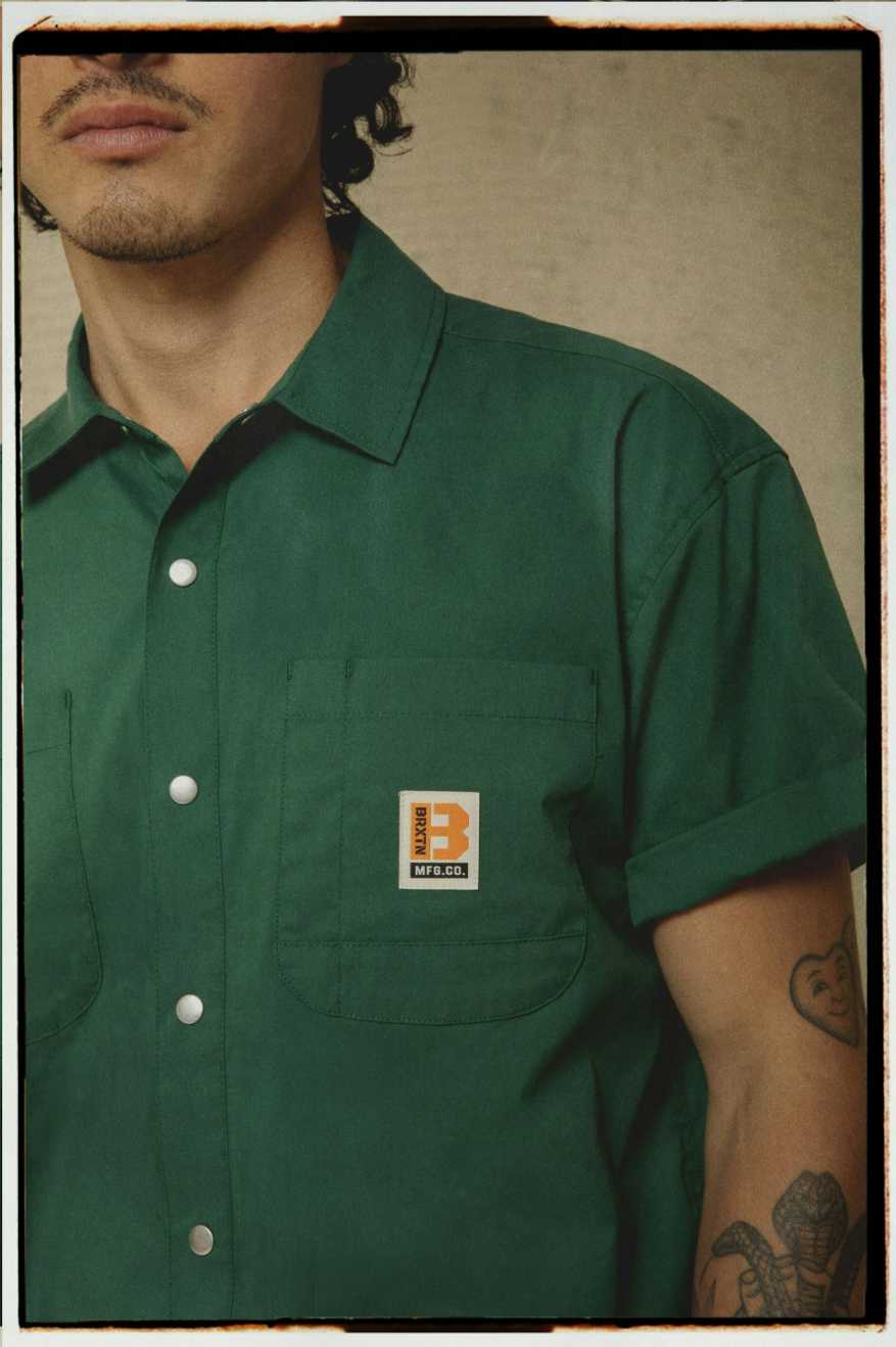 
       Brixton Builders Mechanic S/S Woven Shirt - Trekking Green
     