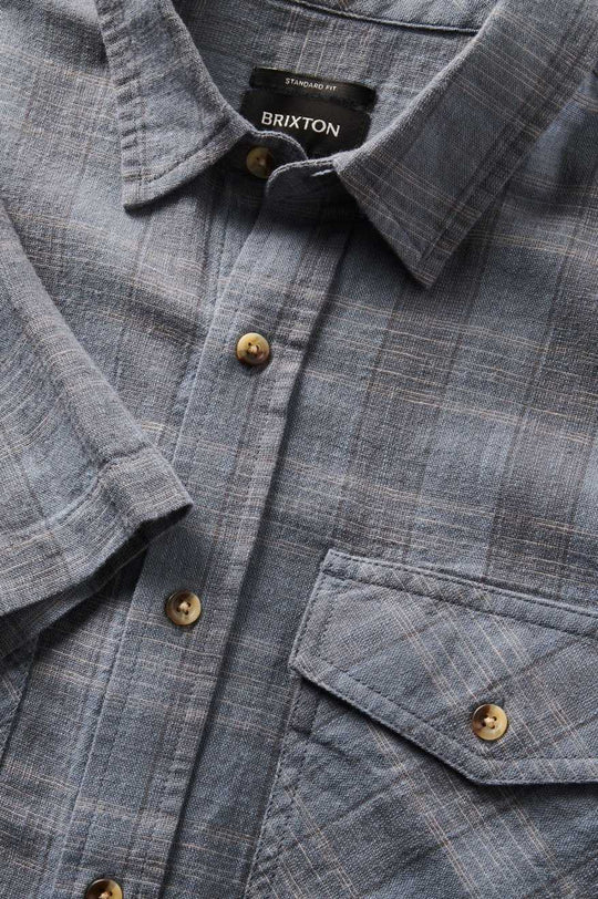 
       Brixton Memphis Linen Blend S/S Woven Shirt - Flint Stone Blue/Cinder Grey
     