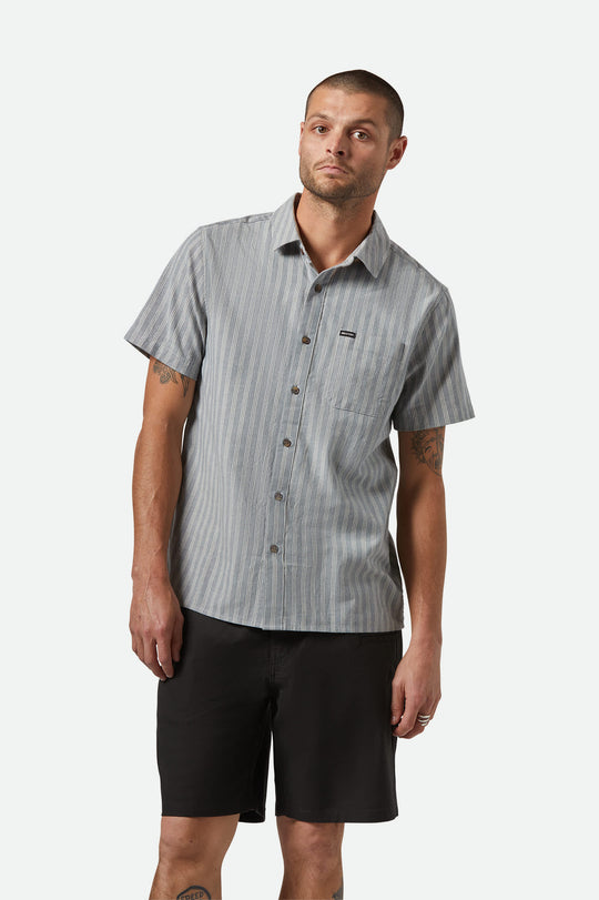 
       Men&#39;s CRU Oxford Stripe S/S Shirt in the color Basalt Blue/Whitcap Stripe - Men&#39;s Front View
     